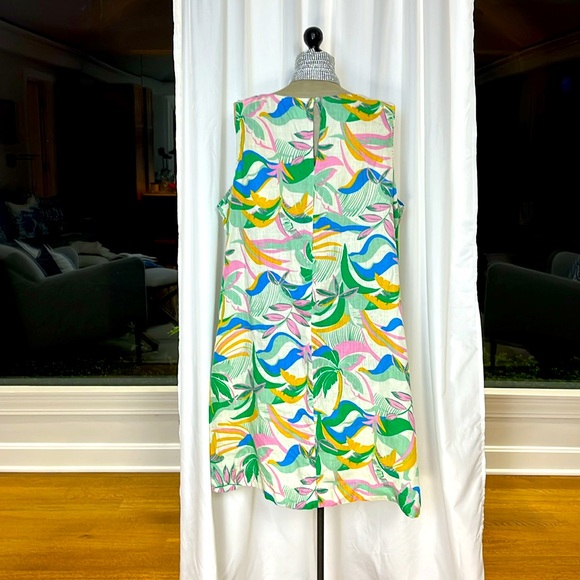 C&C California 100% linen tunic dress pastel leaf print Cream background 1X nice - Picture 2 of 8